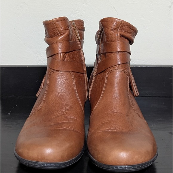 Women's Hotter Chester Leather Ankle Boots 9 Zippered Straps Double Tassels Heel - Picture 3 of 11